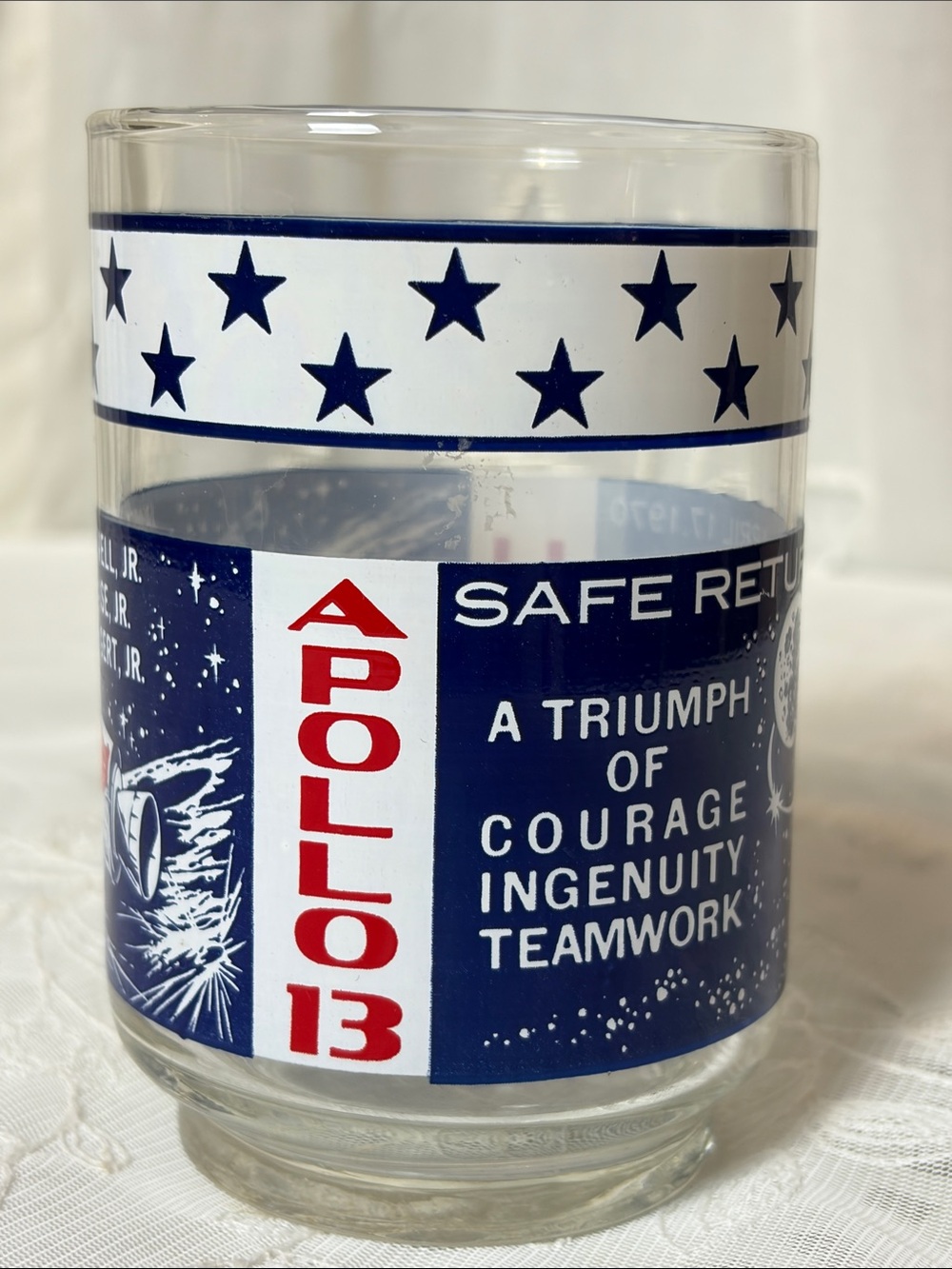 Libbey Vintage Apollo 13 Commemorative Glass Tumbler - Red, White & Navy